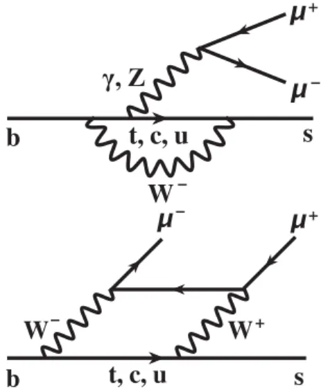 FIG. 1. The SM electroweak Z =γ penguin (left) and W þ W − box (right) diagrams for the decay process B þ → K þ μ þ μ − .