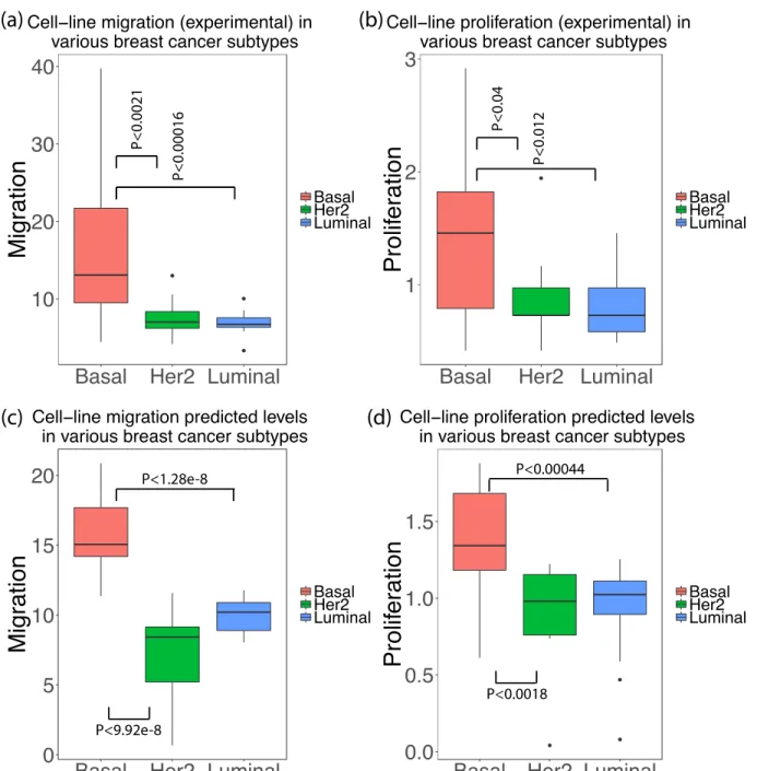 Figure S3: (a) Experimentally measured migration values in various breast cancer subtypes (cell- (cell-357 