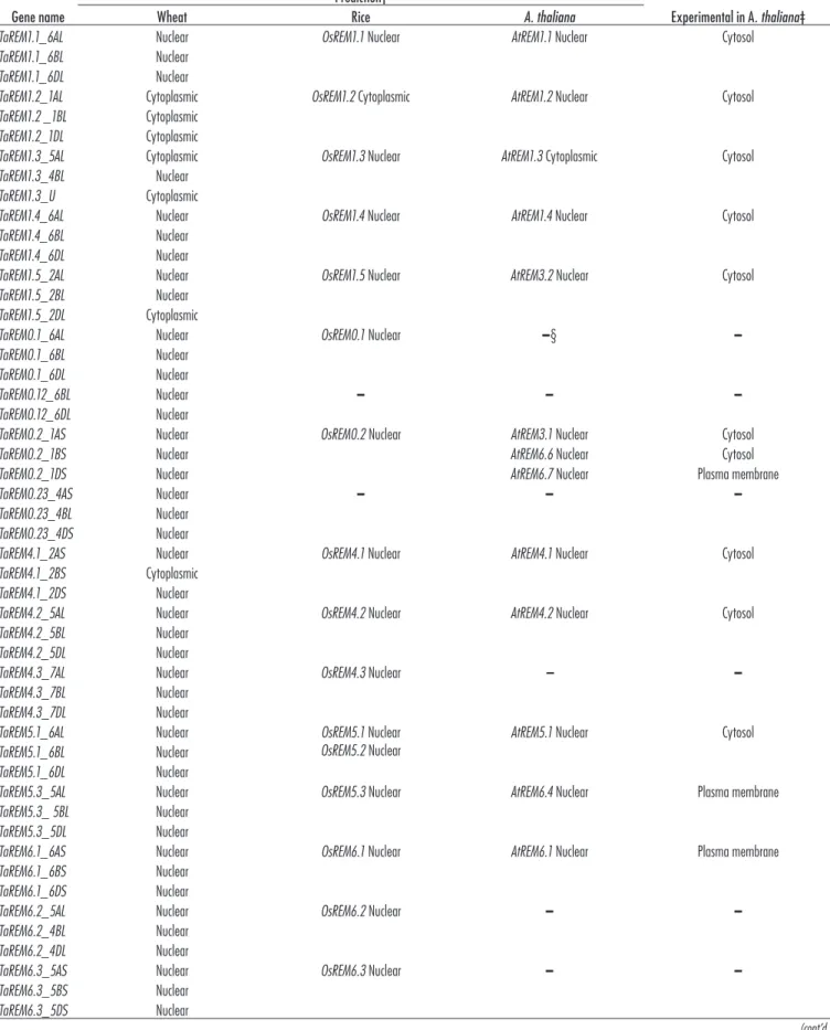 Table 2. Prediction of cell localization of wheat remorin proteins in comparison with rice and A