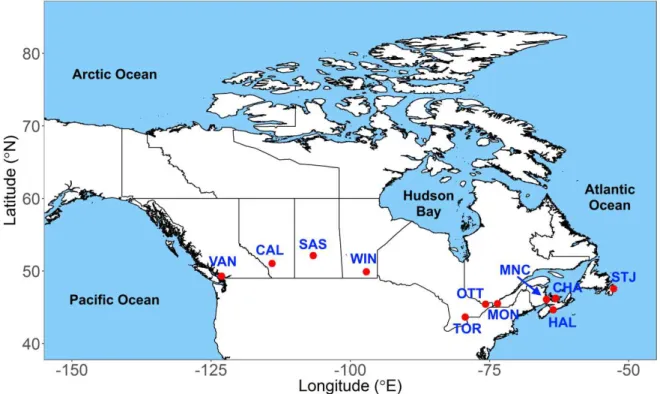 Figure 1. Location of cities selected for assessment in this study.