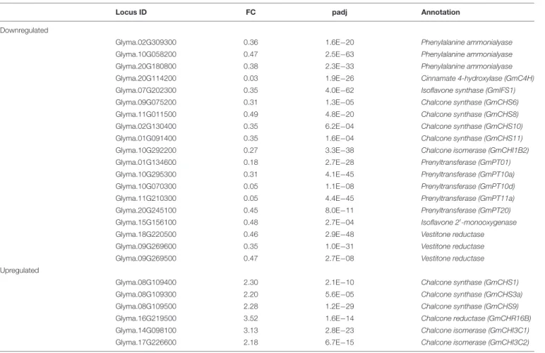 TABLE 2 | Effect of overexpression of GmMYB176 on the expression of isoflavonoid biosynthetic genes.