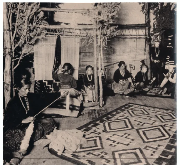 Figure 2.  Navajo weavers in a living exhibit administered by Fred Harvey, ca. 1900. 35