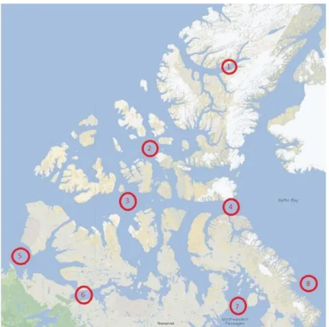 Figure 5: The eight locations for which estimated exposure time were calculated (Kennedy et al., 2013)  