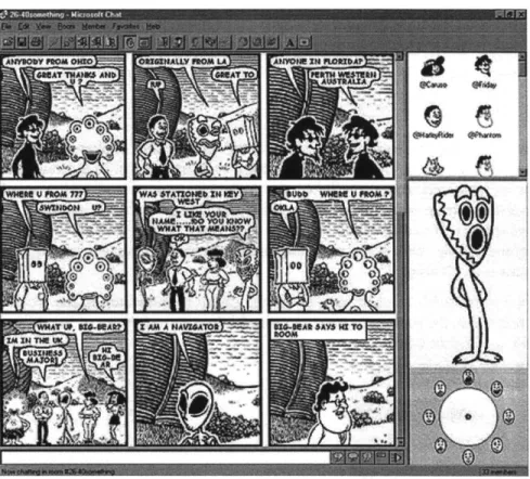 Figure 3. Microsoft's  Comic  Chat User Interface  where  users  are represented  as comic  characters.