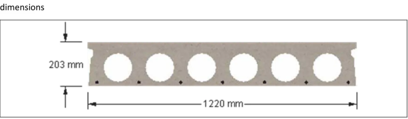 Figure  2.1.1:  Cross-section of a  203 mm  thick  precast concrete hollowcore slab  with nominal  dimensions 