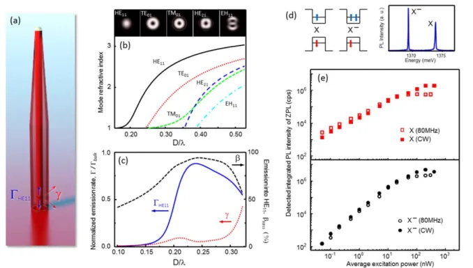 Figure 3. (a) Schematic of a tapered nanowire waveguide showing emission channels into conﬁned ( G HE 11 ) and leaky (γ) modes.