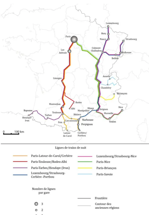 Figure 6 : Le réseau de lignes de train de nuit en 2015