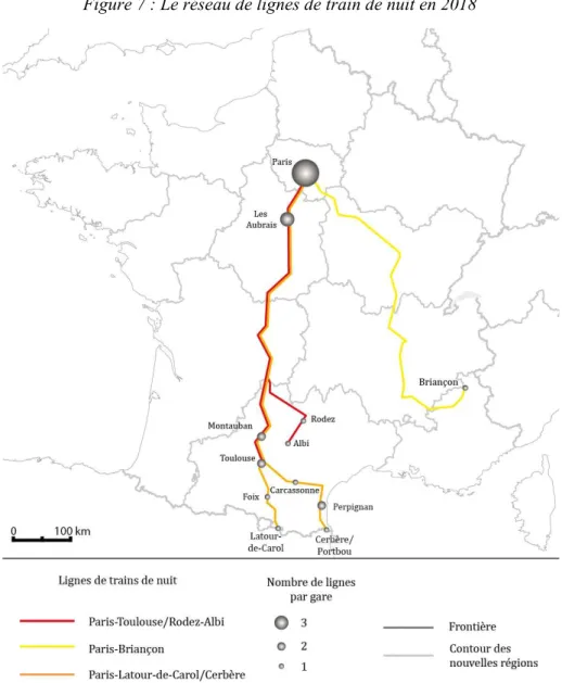 Figure 7 : Le réseau de lignes de train de nuit en 2018