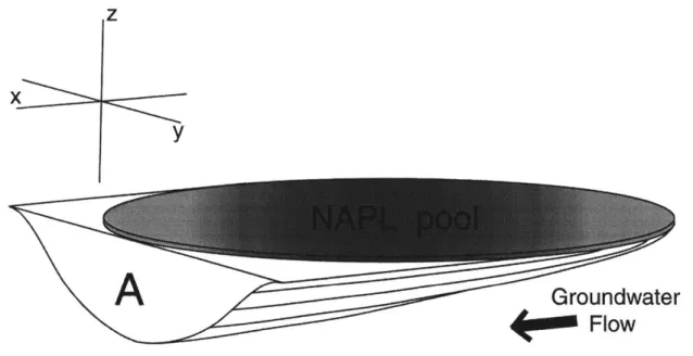 Figure  3-3.  Zone of contamination  beneath  the NAPL  phase