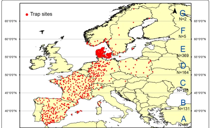 Fig. 1 Available data from sampled farms in Europe during entomological surveys from 2007 to 2013