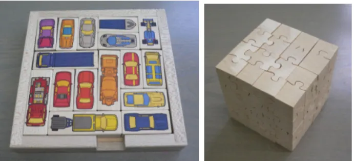 Figure 1: Typical sliding-block puzzles in 2D and 3D.