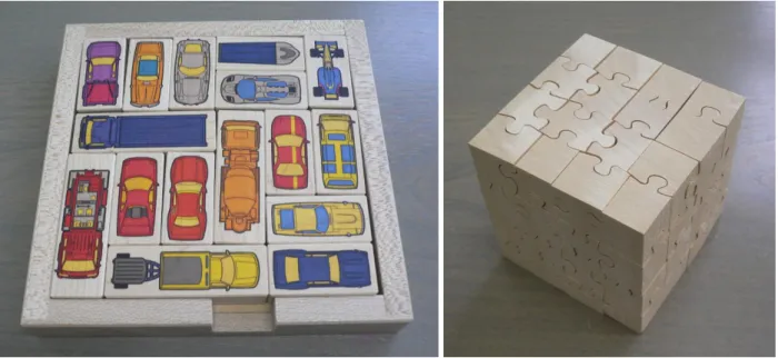 Figure 1. Typical sliding block puzzles in 2D and 3D.