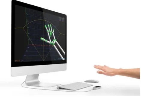 Figure 3: A Leap Motion and its visualization. https://www.leapmotion.com/ 