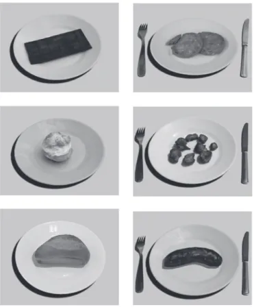 Figure 1  Photographs of the three liked foods and the three disliked  foods.