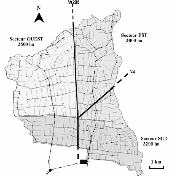 Figure 9. Structure du réseau collectif d’irrigation dans le périmètre irrigué de la Mitidja- Mitidja-ouest