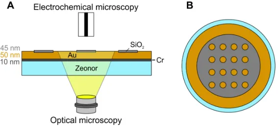 Figure S1: Schematic of the integrated electrochemical/optical microscope used to image the Au/SiO 2 substrates