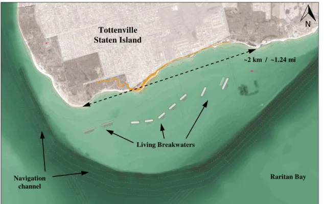 Figure 1. Conceptual breakwater layout at the southern tip of Staten Island. 
