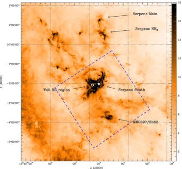 Fig. 1. Visual extinction map towards the whole Aquila Rift / Serpens region derived by us from 2MASS data (see details in Schneider et al