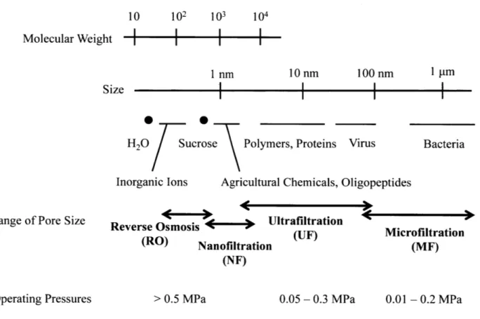 Figure  1-2  The  pore  size  range  for different  membrane  separation  processes  [15].