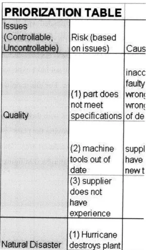 Figure 9. Prioritization Table with Highlighted Issues Column