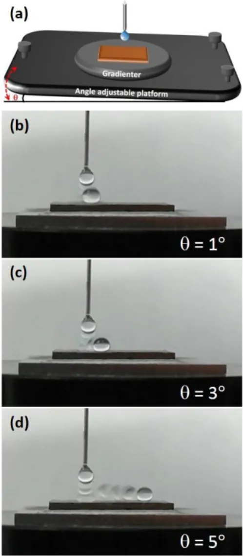 Fig. 7. Dynamic diagram of water droplets onto the annealed (NCCFS)O film surface on an inclination platform