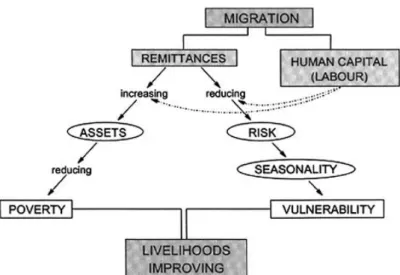 Illustration 1 Basic livelihood and migration framework (Ellis &amp; Freeman, 2005)  Nevertheless, many study results on impact of migration are empirically conflicting
