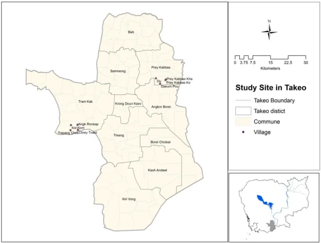 Figure 3 Map of study area in Takeo province (Tram Kak and Prey Kabas)  2.10.1.3.1 Tram Kak commune 