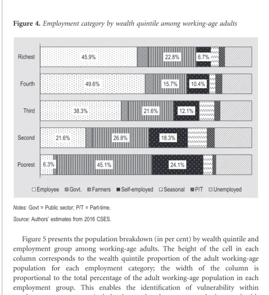 Figure 5 presents the population breakdown (in per cent) by wealth quintile and employment group among working-age adults