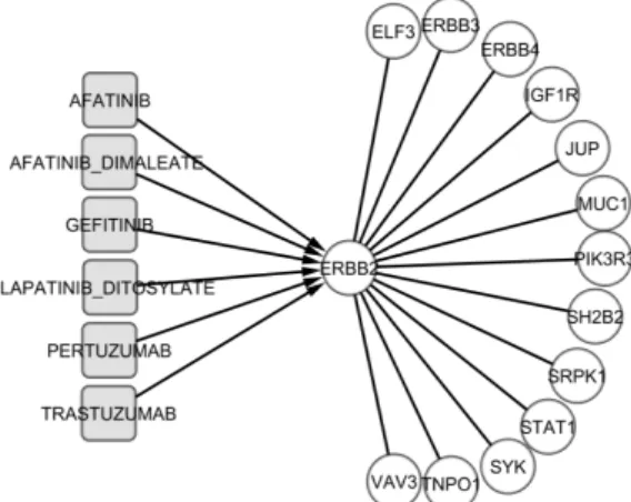 Figure 2 shows example of the ERBB2 module identified  using ERBB2 as the reference gene, with H(ERRB2) &lt; 1 and  p-value  &lt;  1e-05