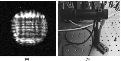 Fig. 3 (a) Image of a grid pattern pupil from the old NGS light source with an MA. The grid pattern is likely created by the concentrated light from the gaps between microlenses on top of the pupil