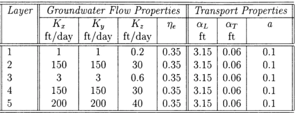 Table  6.2:  Flow  and  Transport  Properties Input  Parameters