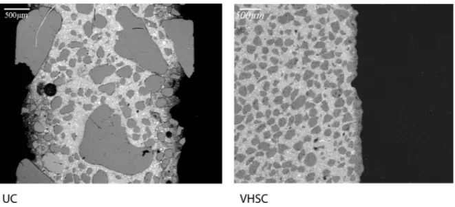 Figure 3: Large-scale view by SEM of weathered UC and VHSC