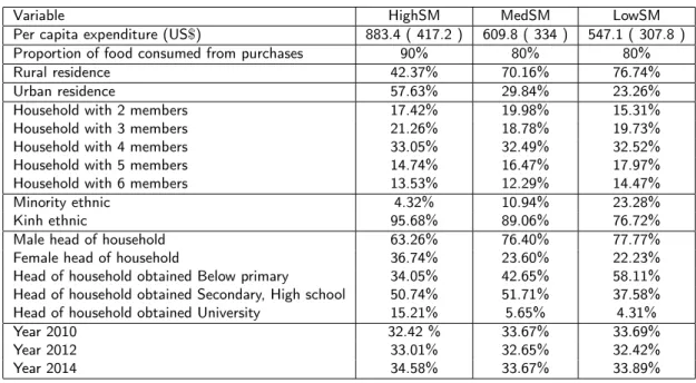 Table 2: Descriptive statistics of social, economic and demographic variables by supermarket clusters