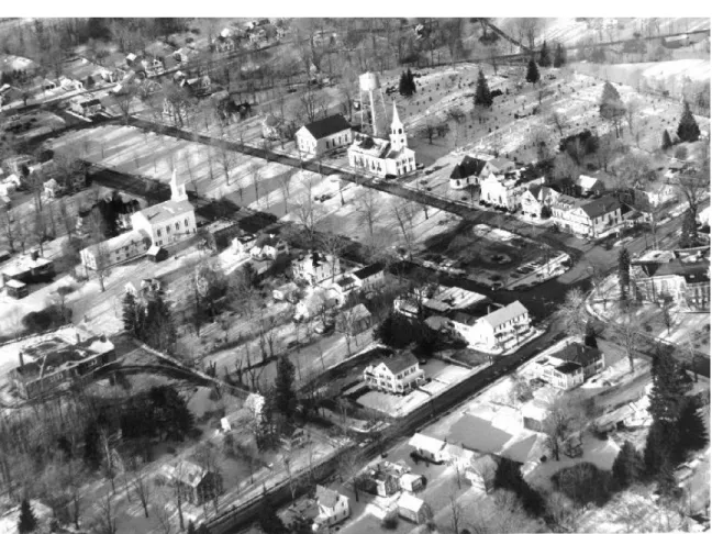 Figure 2.6.  An aerial photograph of the Common in Belchertown, Massachusetts reminds us that there are still  centuries-old civic spaces and compact urban forms left to inform today’s residential development.