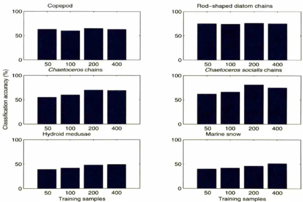 Figure 3-5: Classification performance as a function of training sample size for each taxon.
