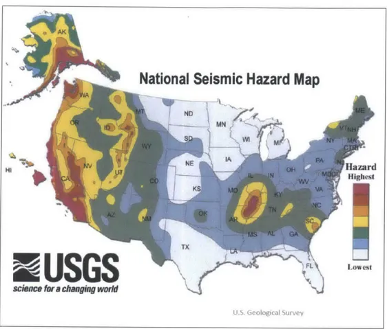 Figure 3:  Earthquake Risk Heat Map (Source:  U.S.  Geological  Survey)