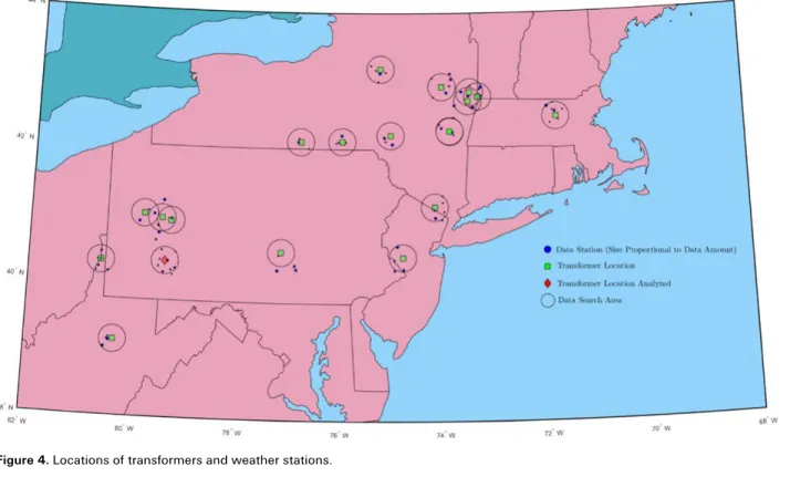 Figure 4. Locations of transformers and weather stations.