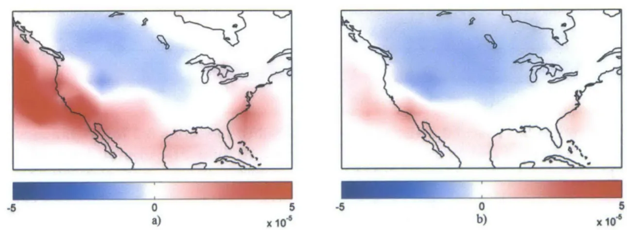 Figure  4.  Time-averaged  ground-level  second  order  sensitivity  described  in  section  3.2 computed  by  a)  CS-Adjoint;  b)  FD-Adjoint