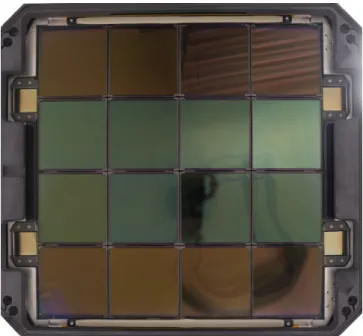 Figure 1. Image of the ZTF focal plane. The top and bottom rows of 6k × 6k science CCDs have a single-layer anti-reflective coating, while the middle rows have a dual-layer coating