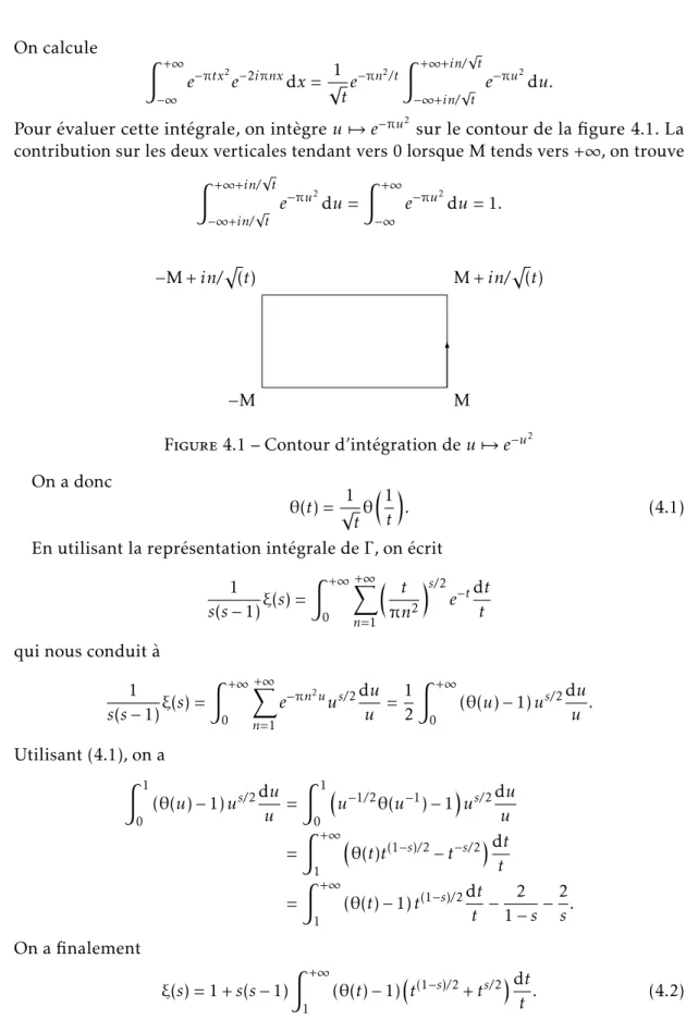Figure 4.1 – Contour d’intégration de u 7→ e −u 2 On a donc θ(t) = 1 √ t θ  1t  . (4.1)
