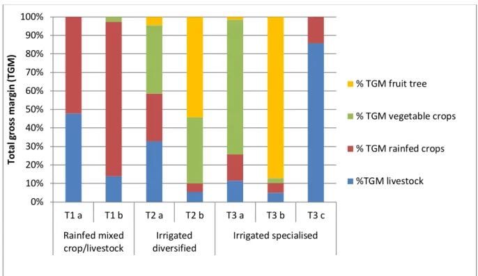 Figure 5. Combination of production activities by type of farm (average % of the total gross  margin per farm) 