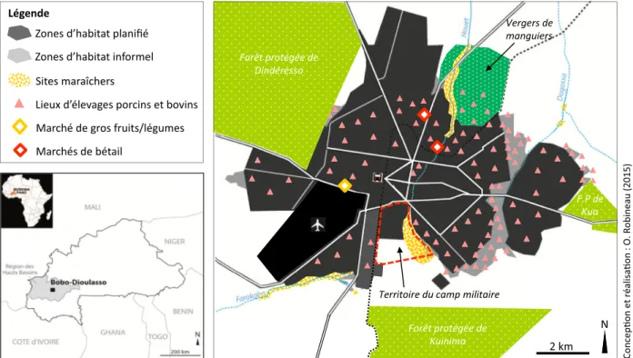 Fig. 2. Organisation de l’espace agri-urbain de Bobo-Dioulasso en 2013.