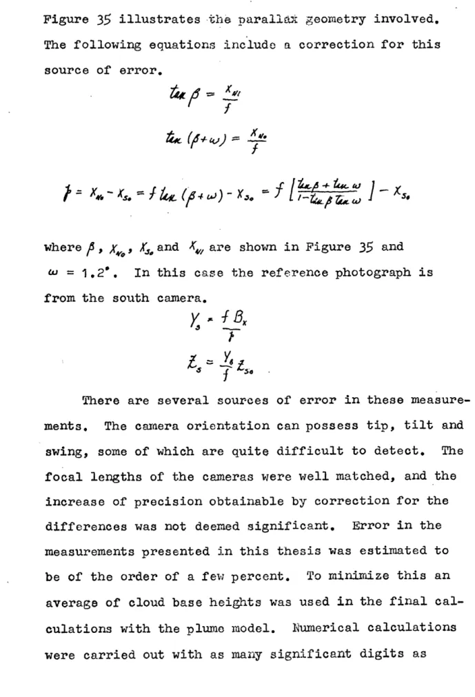 Figure  35  illustrates  the parallat geometry involved, The  following equations  include  a correction for this source  of  error.