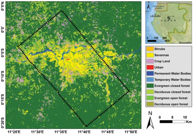 Figure 3.1 – Study area, Gabon Lopé Park. The black polygon represents where UAVSAR acquired L-band TomoSAR data