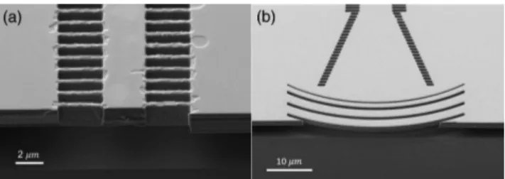 Fig. 3. (a) SEM image of a cleaved waveguide facet after fabrication.