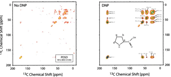 Figure  2-1.  2-D  PDSD  spectrum  of  Proline  and  a  2D-DNP  PDSD  spectrum  of  Proline