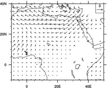 Fig. 11. JFM Bode´le´ 925-hPa vector wind differences for 1991–2000 and 2091–2100 from the MRI model