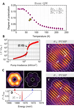FIG. 4. Operation at 80K. (A) Degree of circular polariza- polariza-tion of the bare quantum well photoluminescence as a funcpolariza-tion of temperature