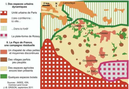 Figure 1. Le Pays de France, un territorie périurbain encadré par l’urbain