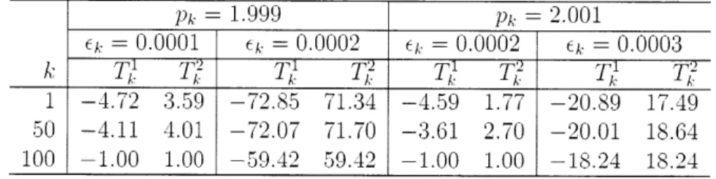 Table  2.1:  T7 (pk,..  ()  and  T' (pA,  Ek)  for  Example  2.1  with  p  =  100  and  WA1=